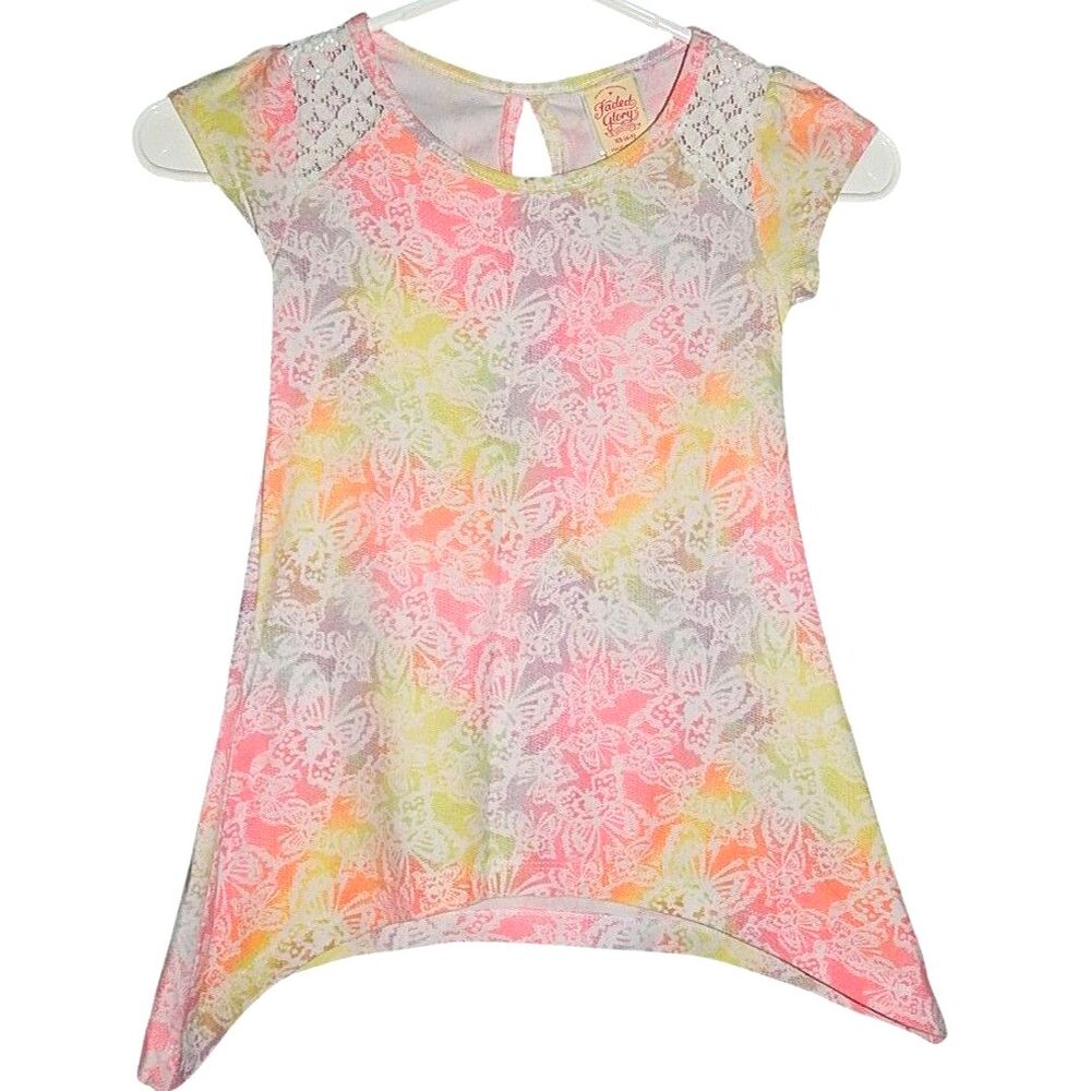 FADED GLORY girls x-small 4/5 pastel butterfly print flowy short sleeve shirt